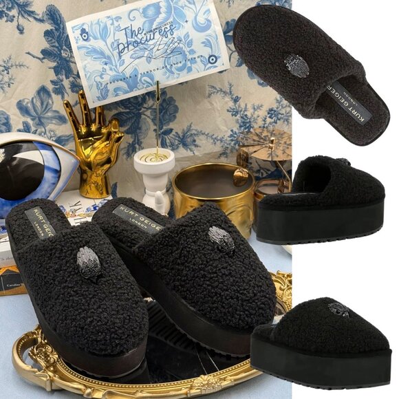 🆕 KURT GEIGER LONDON 🧿 NWOB Kensington Pump Faux-Shearling Slippers, Sz 37 US7